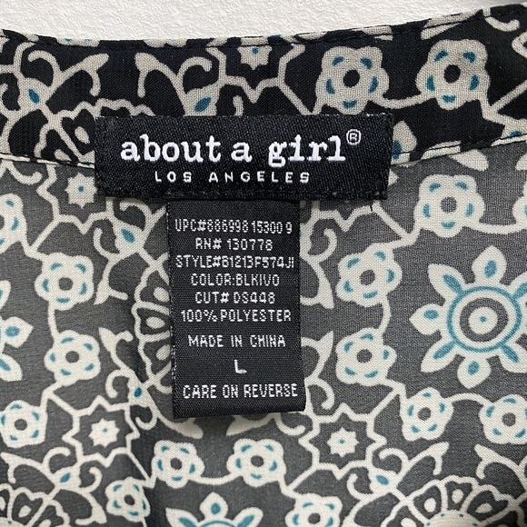 About A Girl Los Angeles Womens Large Sheer Floral MOP Button Multi Blue Blouse - Picture 10 of 10